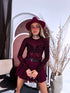 ROSE pattern mesh bodysuit "TO BLOOM HS9735" - BURGUNDY